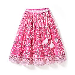 Babyhug Woven Sleeveless Choli And Lehenga Set With Dupatta And Floral Embroidery Sequins Work - Pink