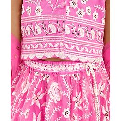 Babyhug Woven Sleeveless Choli And Lehenga Set With Dupatta And Floral Embroidery Sequins Work - Pink