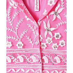 Babyhug Woven Sleeveless Choli And Lehenga Set With Dupatta And Floral Embroidery Sequins Work - Pink