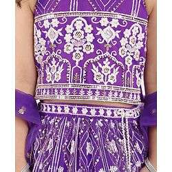 Babyhug Woven Sleeveless Floral Embroidered Choli Lehenga Set with Dupatta & Sequin Detailing - Purple