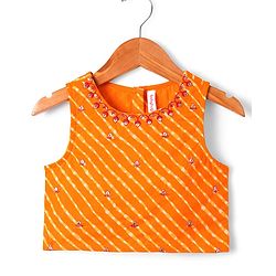 Babyhug Cotton Woven Sleeveless Choli Lehenga and Dupatta Set with Bandhani Print - Orange
