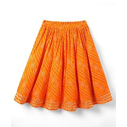 Babyhug Cotton Woven Sleeveless Choli Lehenga and Dupatta Set with Bandhani Print - Orange