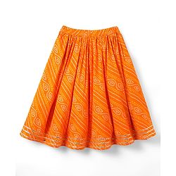 Babyhug Cotton Woven Sleeveless Choli Lehenga and Dupatta Set with Bandhani Print - Orange