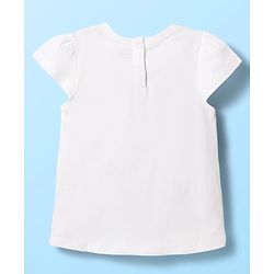 Babyhug Cotton Knit Half Cap Sleeves T-Shirt with Kitty Print - White