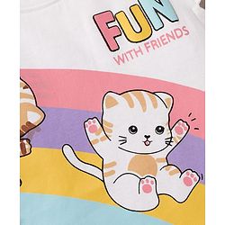 Babyhug Cotton Knit Half Cap Sleeves T-Shirt with Kitty Print - White