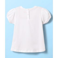 Babyhug Cotton Knit Half Puffed Sleeves T-Shirt with Bird Print - White