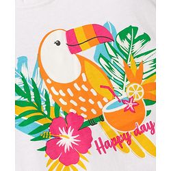 Babyhug Cotton Knit Half Puffed Sleeves T-Shirt with Bird Print - White