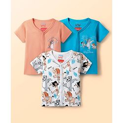 Babyhug Disney 100% Cotton Half Sleeves Front Open Jhablas with Mowgli & Friends Graphic Pack of 3 - Light Blue & White