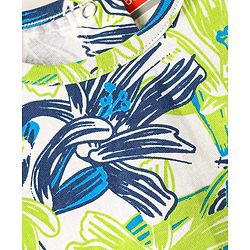 Babyhug Cotton Knit Half Sleeves Drop Shoulder T-Shirt With Floral Print - Navy Blue & Limegreen