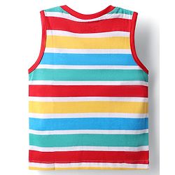 Babyhug Disney Single Jersey Knit Sleeveless T-Shirt And Dungaree Set With Car Graphics - Blue & Yellow