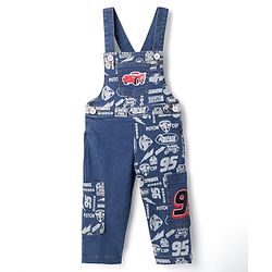 Babyhug Disney Single Jersey Knit Sleeveless T-Shirt And Dungaree Set With Car Graphics - Blue & Yellow