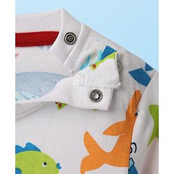 Babyhug Single Jersey Knit Half Sleeves T-Shirt & Shorts Set With Sea Animals Print - White & Red
