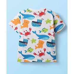 Babyhug Single Jersey Knit Half Sleeves T-Shirt & Shorts Set With Sea Animals Print - White & Red