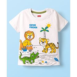 Babyhug Single Jersey Knit Half Sleeves T-Shirt & Shorts Set with Animal Print - White & Green