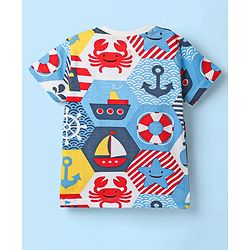 Babyhug Single Jersey Knit Half Sleeves T-Shirt & Shorts Set with Nautical Theme Print - Red