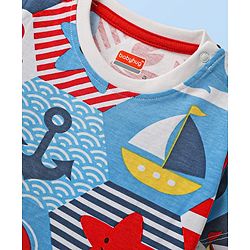 Babyhug Single Jersey Knit Half Sleeves T-Shirt & Shorts Set with Nautical Theme Print - Red