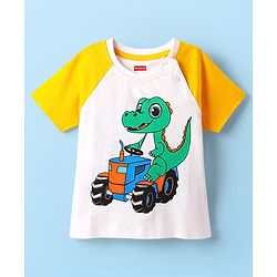 Babyhug Single Jersey Knit Half Raglan Sleeves T-Shirt & Shorts Set With Dino Print - White & Green