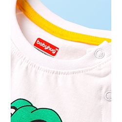 Babyhug Single Jersey Knit Half Raglan Sleeves T-Shirt & Shorts Set With Dino Print - White & Green