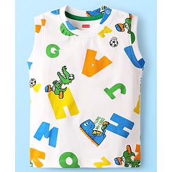 Babyhug Single Jersey Knit Sleeveless Tank T-Shirt & Shorts With Alphabet Print - Green & White