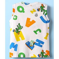 Babyhug Single Jersey Knit Sleeveless Tank T-Shirt & Shorts With Alphabet Print - Green & White