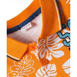 Babyhug Single Jersey Knit Half Sleeves Polo T-Shirt & Shorts With Tropical Print - Orange & Blue