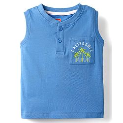 Babyhug Single Jersey Knit Sleeveless T-Shirt & Shorts Set with Carlifornia Text Print - Blue & Limegreen