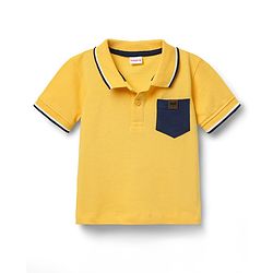 Babyhug Single Jersey Knit Half Sleeves Polo T-Shirt & Shorts Set with Text Print - Yellow & Blue
