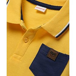 Babyhug Single Jersey Knit Half Sleeves Polo T-Shirt & Shorts Set with Text Print - Yellow & Blue