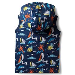 Babyhug Single Jersey Knit Sleeveless Hooded T-Shirt & Shorts Set With Boat Print - Navy Blue & Orange