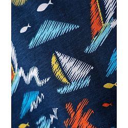 Babyhug Single Jersey Knit Sleeveless Hooded T-Shirt & Shorts Set With Boat Print - Navy Blue & Orange