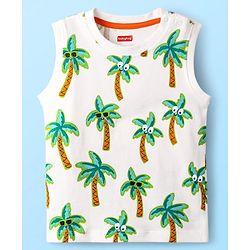 Babyhug Single Jersey Knit Sleeveless Tank T-Shirt & Shorts With Tropical Print - Aqua Blue & White