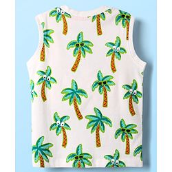 Babyhug Single Jersey Knit Sleeveless Tank T-Shirt & Shorts With Tropical Print - Aqua Blue & White