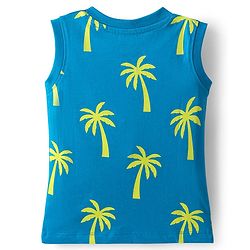 Babyhug Single Jersey Knit Sleeveless Tank T-Shirt & Shorts Set with Coconut Tree Print - Blue & Limegreen