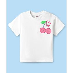 Babyhug Cotton Knit Half Sleeves T-shirt With Cherry Print - White