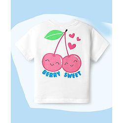 Babyhug Cotton Knit Half Sleeves T-shirt With Cherry Print - White