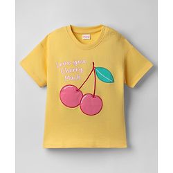Babyhug Cotton Knit Half Sleeves T-Shirt with Cherry Print - Yellow