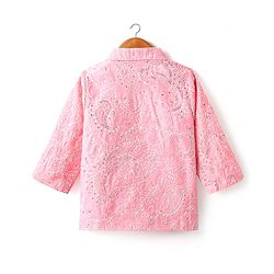 Babyhug Woven Embroidered Lehenga Choli Set With Full Sleeves Jacket - Pink