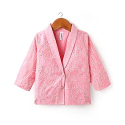 Babyhug Woven Embroidered Lehenga Choli Set With Full Sleeves Jacket - Pink