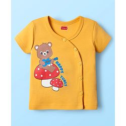 Babyhug 100% Cotton Knit Half Sleeves Front Open jhablas with Bear Print & Stripes Pack of 3 - Yellow & White