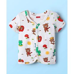 Babyhug 100% Cotton Knit Half Sleeves Front Open jhablas with Bear Print & Stripes Pack of 3 - Yellow & White