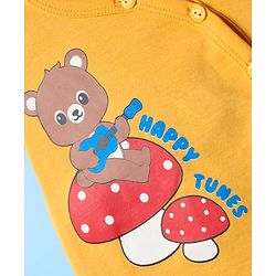 Babyhug 100% Cotton Knit Half Sleeves Front Open jhablas with Bear Print & Stripes Pack of 3 - Yellow & White