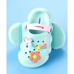 Cute Walk by Babyhug Backstrap Closure Clogs With Unicorn & Floral Applique - Light Blue.