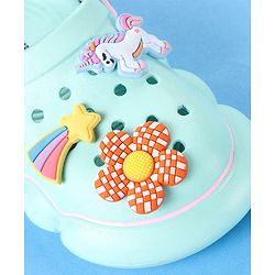 Cute Walk by Babyhug Backstrap Closure Clogs With Unicorn & Floral Applique - Light Blue.