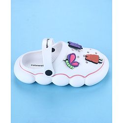 Cute Walk by Babyhug Back Strap Closure Solid Coloured Clogs With Butterfly & Bow Applique - White