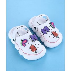 Cute Walk by Babyhug Back Strap Closure Solid Coloured Clogs With Butterfly & Bow Applique - White