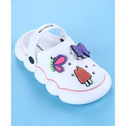 Cute Walk by Babyhug Back Strap Closure Solid Coloured Clogs With Butterfly & Bow Applique - White