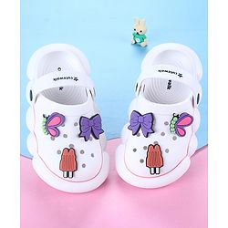 Cute Walk by Babyhug Back Strap Closure Solid Coloured Clogs With Butterfly & Bow Applique - White