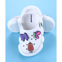 Cute Walk by Babyhug Back Strap Closure Solid Coloured Clogs With Butterfly & Bow Applique - White