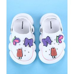 Cute Walk by Babyhug Back Strap Closure Solid Coloured Clogs With Butterfly & Bow Applique - White