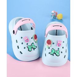 Cute Walk by Babyhug Back Strap Clogs with Bow & Bear Applique - Light Blue
